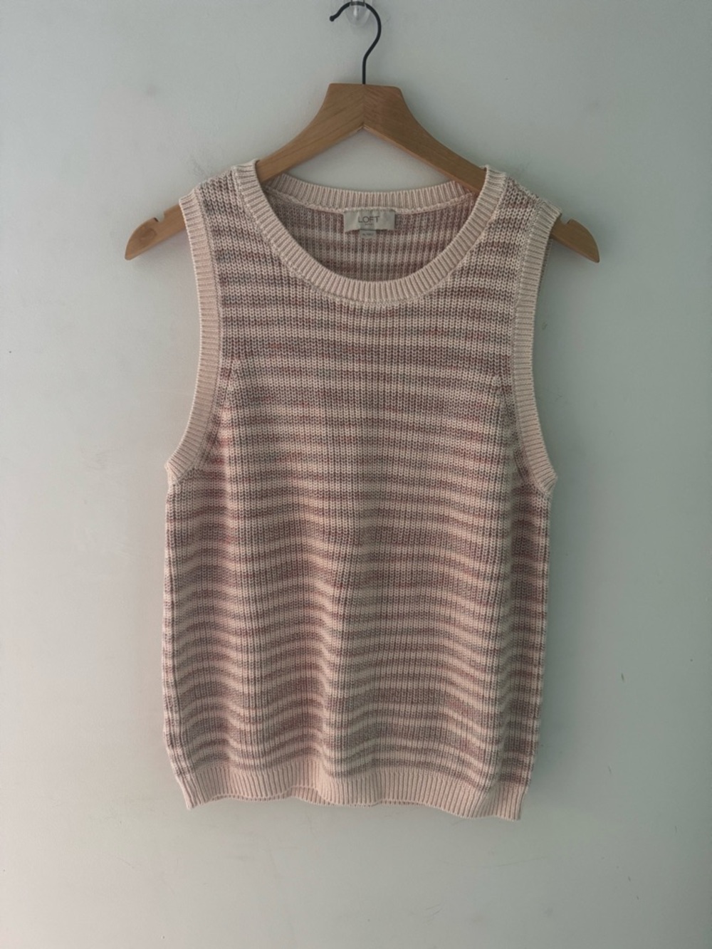 LOFT Pink Striped Knit Sleeveless Sweater Vest size XL 100% cotton